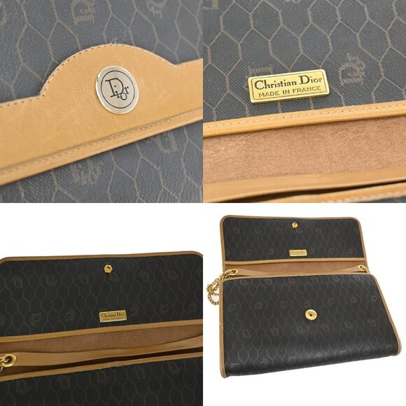 CHRISTIAN DIOR Logos Honeycomb Chain Shoulder Bag PVC Leather Brown Gold 69EF575 - Picture 9 of 13